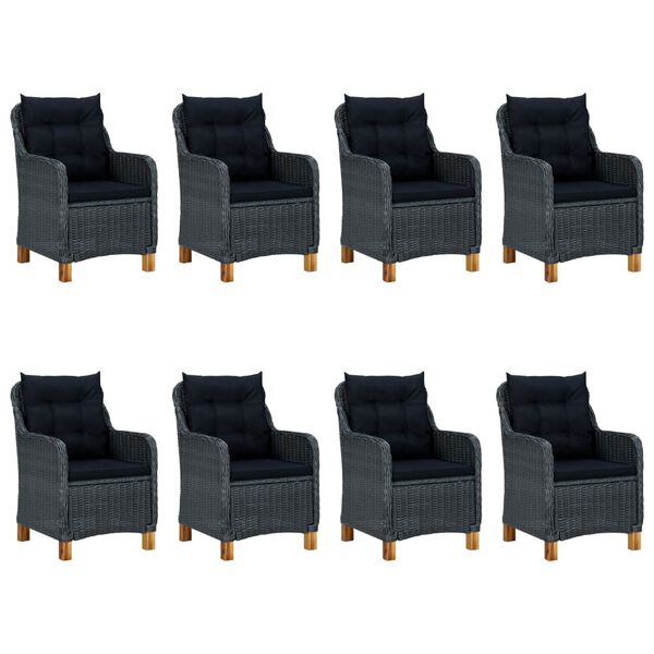 vidaXL Set mobilier exterior cu perne, 9 piese, gri &icirc;nchis, poliratan