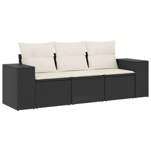 vidaXL Set mobilier de grădină cu perne, 3 piese, negru, poliratan