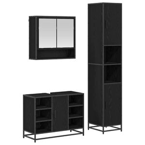 vidaXL Set de mobilier pentru baie 3 pcs Stejar Negru Lemn compozit