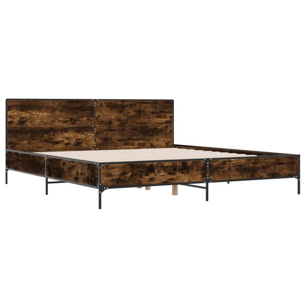 vidaXL Cadru de pat, stejar fumuriu 180x200 cm lemn prelucrat și metal