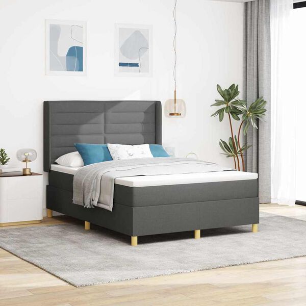 vidaXL Pat cu arcuri cu saltea cu headboard Gri 140 x 190 cm țesătură