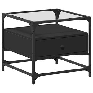 vidaXL Măsuță de cafea cu blat din sticlă negru 50x50x45 cm oțel