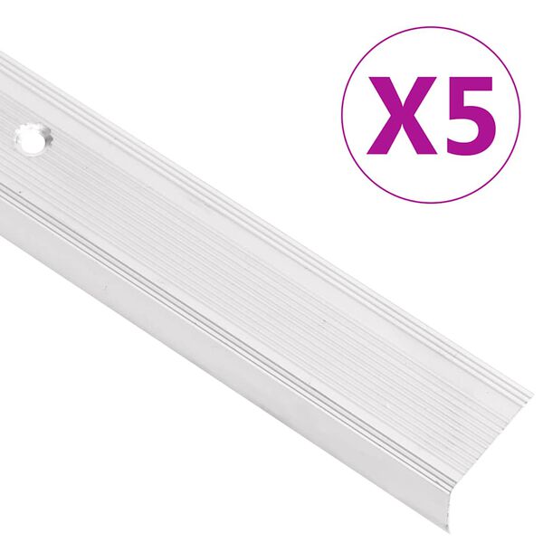 vidaXL Profile trepte &icirc;n formă de L, 5 buc, argintiu, 100 cm, aluminiu