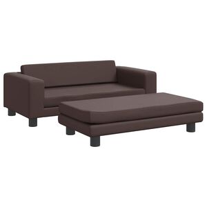 vidaXL Canapea copii cu taburet maro 100x50x30cm piele ecologică