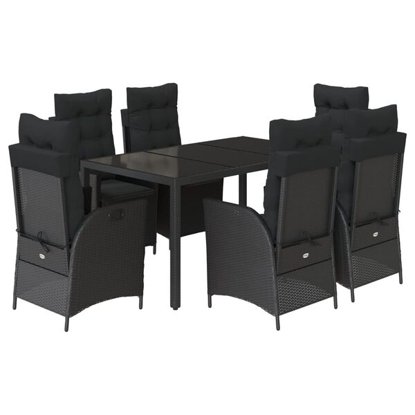 vidaXL Set mobilier de grădină cu perne, 7 piese, negru, poliratan