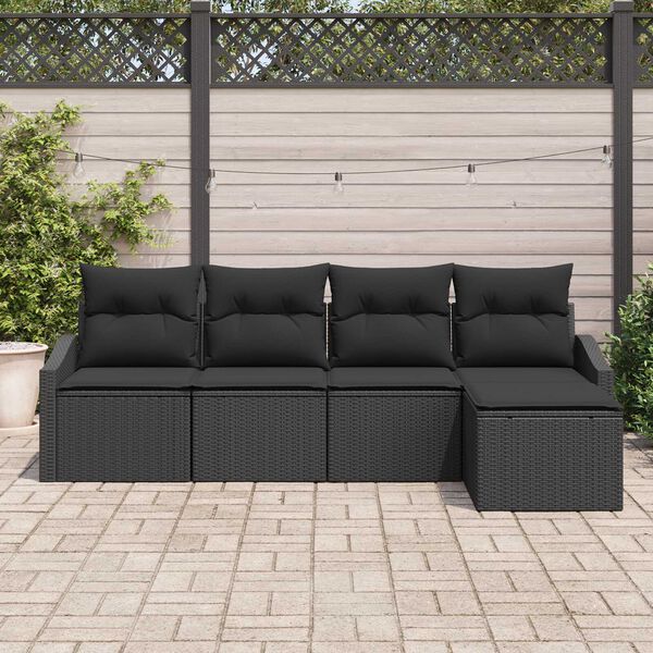 vidaXL Set de canapea cu pernă 5 pcs Negru poliratan