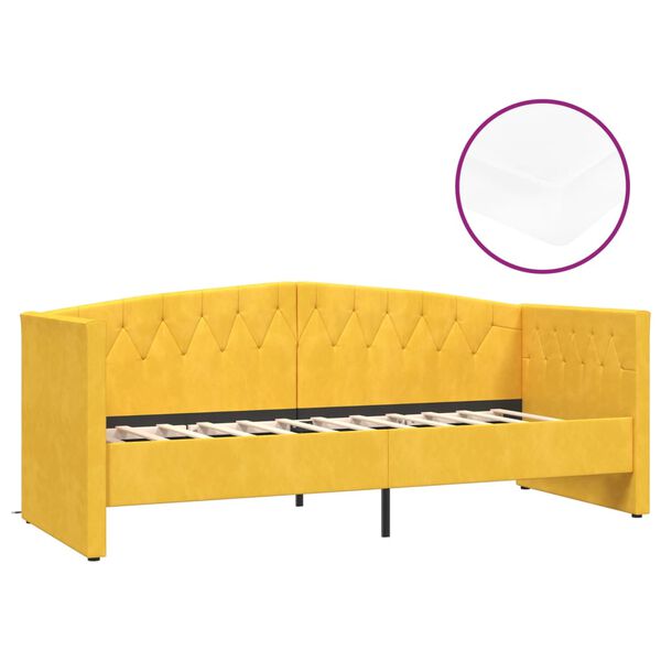 vidaXL Pat de zi cu saltea, galben, 90x200 cm, catifea, USB