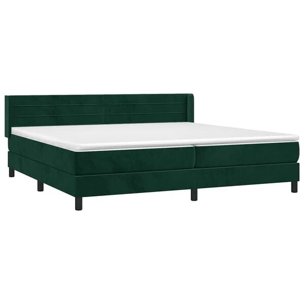 vidaXL Pat box spring cu saltea, verde &icirc;nchis, 200x200 cm, catifea