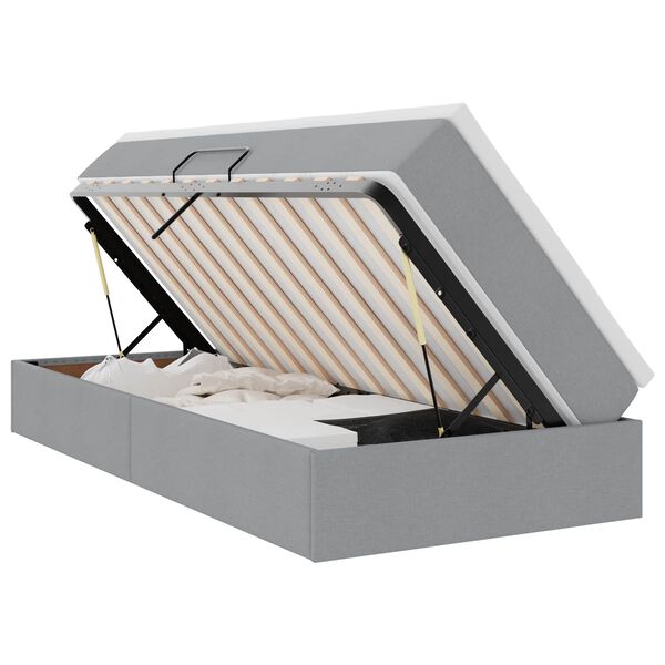 vidaXL Pat cu saltea și spațiu de depozitare Gri deschis 90 x 200 cm