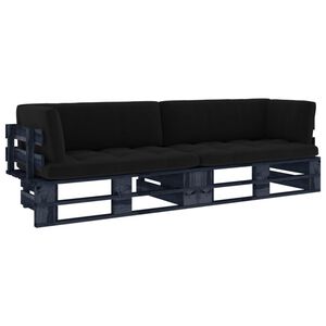 vidaXL Canapea din paleți 2 locuri cu perne negru lemn de pin tratat