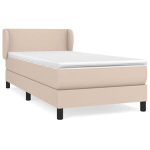 vidaXL Pat box spring cu saltea, cappuccino, 90x190 cm piele ecologică