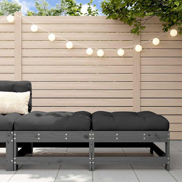 vidaXL Taburete de grădină cu perne, 2 buc., gri, lemn masiv de pin