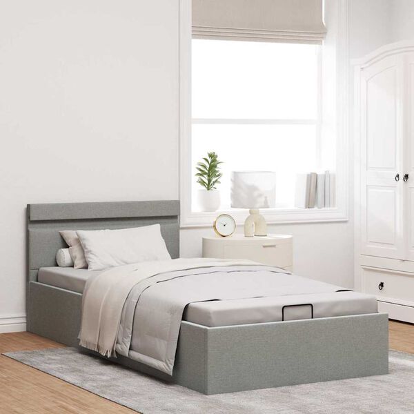 vidaXL Cadru pat hidraulic ladă&LED gri deschis 100x200 cm textil