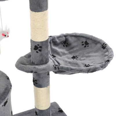 vidaXL Ansamblu pisici stâlpi funie sisal, 138 cm imprimeu lăbuțe, gri