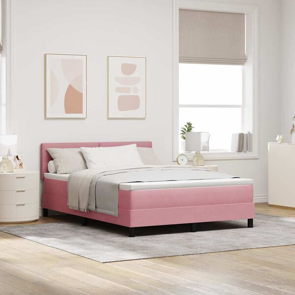 vidaXL Pat cu arcuri cu saltea cu headboard Roz 140 x 190 cm Catifea