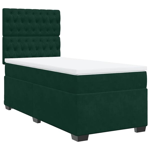 vidaXL Pat box spring cu saltea, verde &icirc;nchis, 100x200 cm, catifea