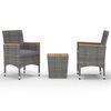 vidaXL Set mobilier grădină, 3 piese, gri, poliratan și lemn acacia