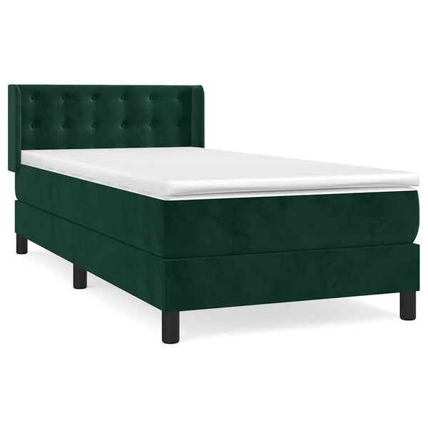 vidaXL Pat box spring cu saltea, verde &icirc;nchis, 100x200 cm, catifea