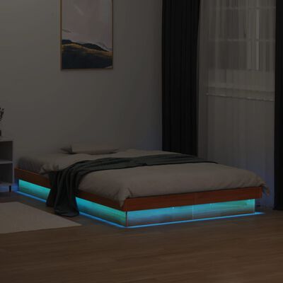 vidaXL Cadru de pat cu LED, maro ceruit, 120x190 cm, lemn masiv de pin