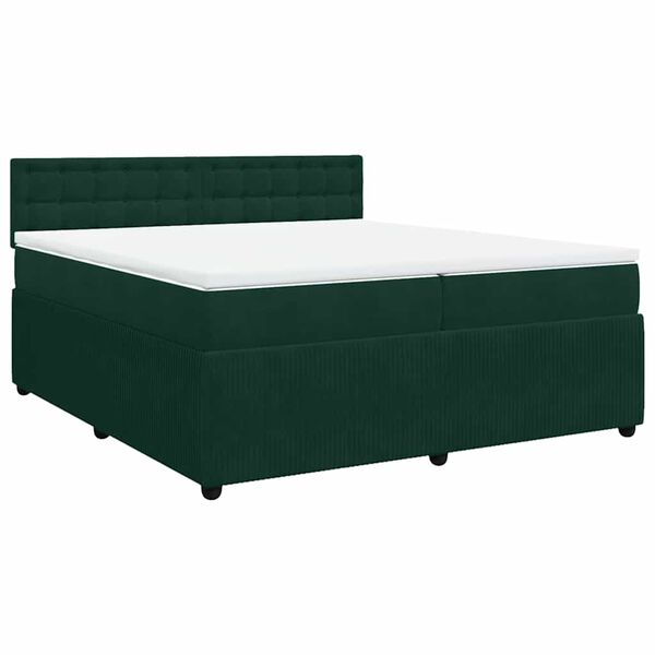 vidaXL Pat box spring cu saltea, verde &icirc;nchis, 200x200 cm, catifea