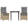 vidaXL Set mobilier de grădină cu perne, 3 piese, bej, poliratan