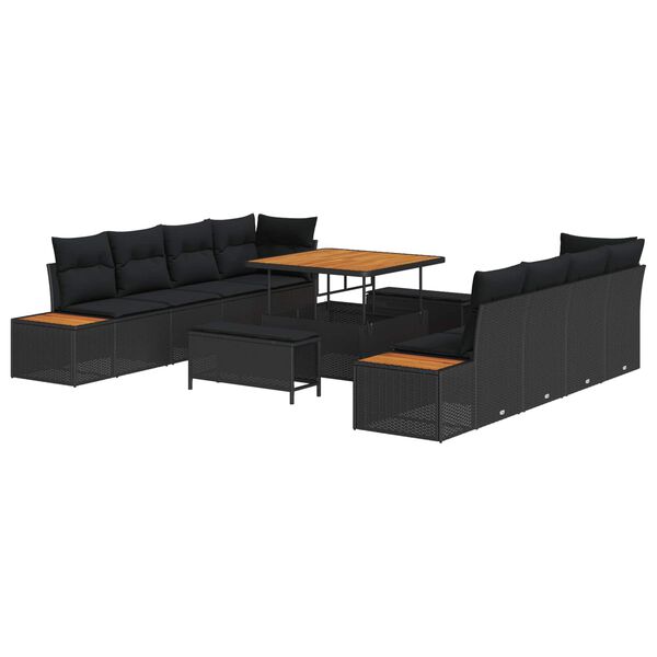 vidaXL Set de canapele pentru grădină 11 pcs Negru Rattan poli