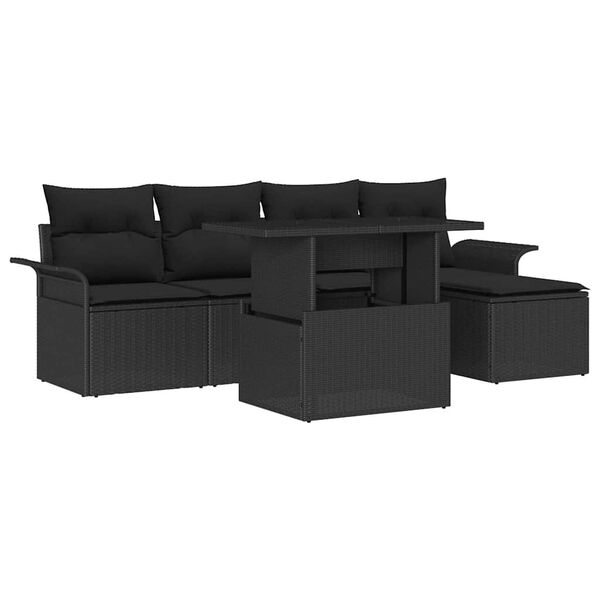 vidaXL Set de canapele pentru grădină cu pernă 6 pcs Negru poliratan