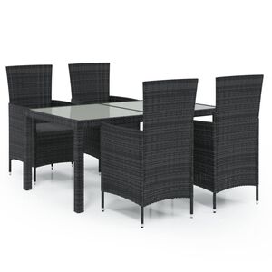 vidaXL Set mobilier de exterior cu perne, 5 piese, negru, poliratan