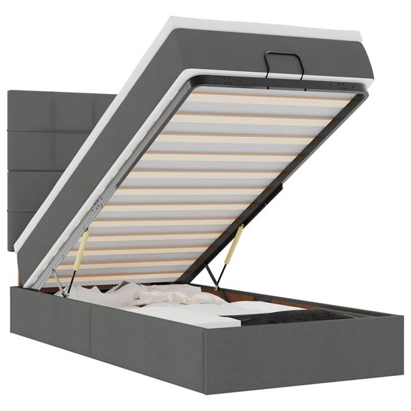 vidaXL Pat otoman cu saltea și LED-uri, gri &icirc;nchis, 80x200cm, textil