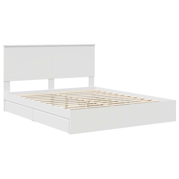 vidaXL Pat cu storage cu headboard Alb 160 x 200 cm Lemn compozit