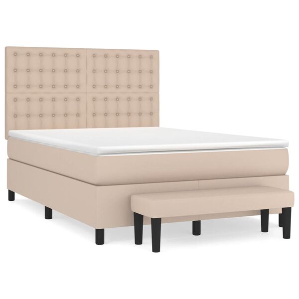 vidaXL Pat box spring cu saltea, cappuccino, 140x200cm piele ecologică