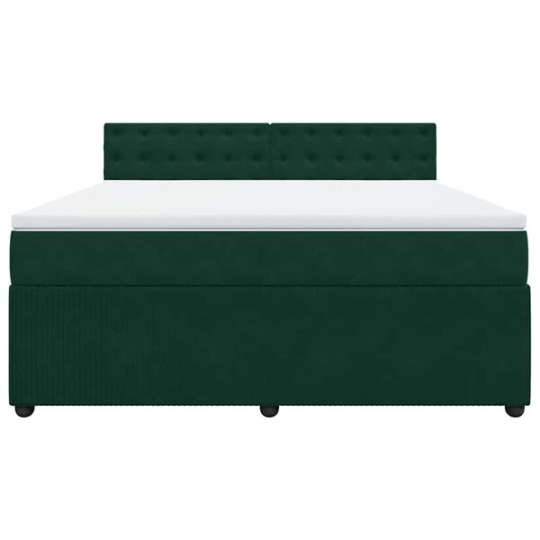 vidaXL Pat box spring cu saltea, verde &icirc;nchis, 180x200 cm, catifea