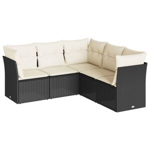 vidaXL Set mobilier de grădină cu perne, 5 piese, negru, poliratan