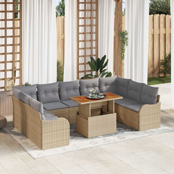 vidaXL Set de canapele pentru grădină 10 pcs Bej Rattan poli