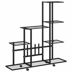 vidaXL Suport pentru flori cu roți, 94,5x25x92,5 cm, negru, metal