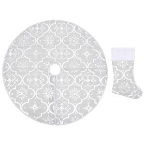 vidaXL Covor fustă de brad Crăciun cu șosetă, alb, 150 cm, țesătură
