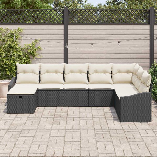 vidaXL Set de canapele pentru grădină cu pernă 8 pcs Negru Rattan poli