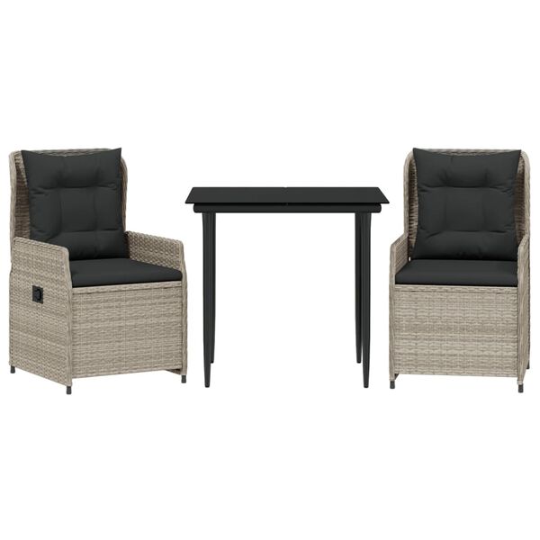 vidaXL Set mobilier de grădină cu perne, 3 piese,gri deschis,poliratan