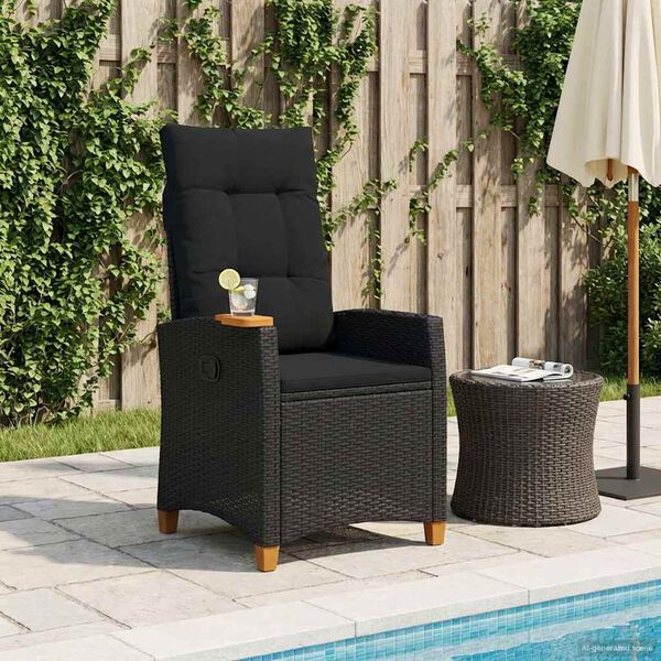 vidaXL Scaun reclinabil cu placă pentru ceai Negru 62 x 64 x 112 cm
