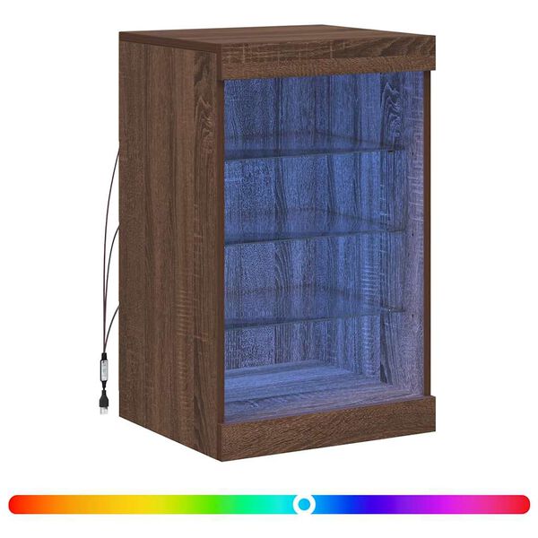 vidaXL Servantă cu lumini LED, stejar maro, 41x37x67 cm