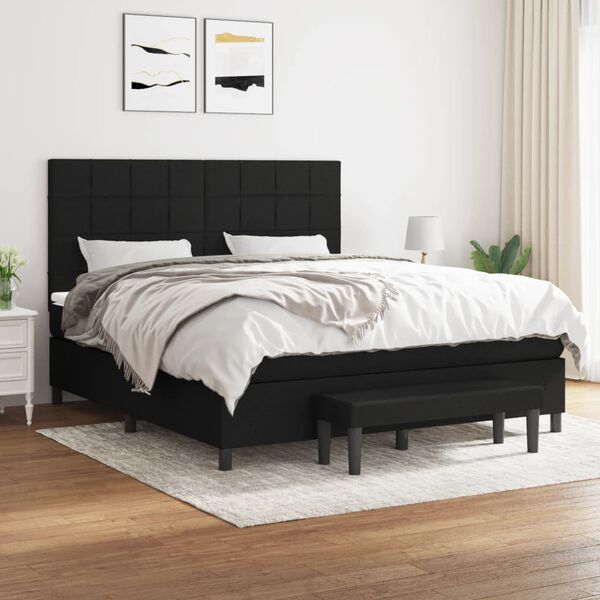 vidaXL Pat box spring cu saltea, negru, 180x200 cm, catifea