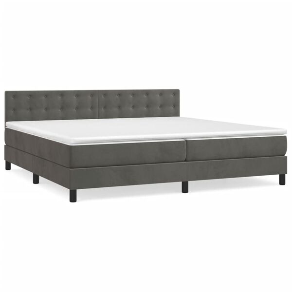 vidaXL Pat box spring cu saltea, gri &icirc;nchis, 200x200 cm, catifea
