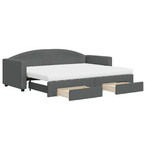 vidaXL Pat de zi cu extensie și sertare, gri &icirc;nchis, 80x200 cm textil