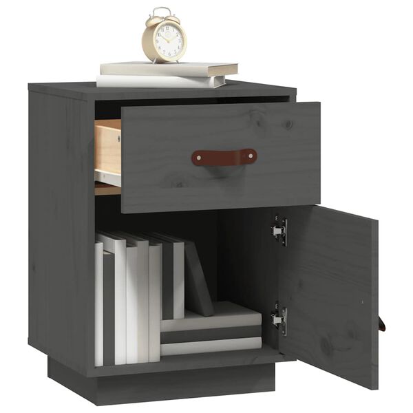 vidaXL Noptiere, 2 buc., gri, 40x34x55 cm, lemn masiv de pin