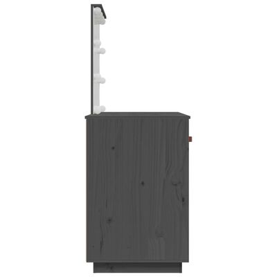 vidaXL Măsuță de toaletă cu LED, gri, 95x50x133,5 cm, lemn masiv pin