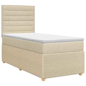 vidaXL Pat boxspring cu saltea cu headboard Crem 80 x 200 cm Țesătură