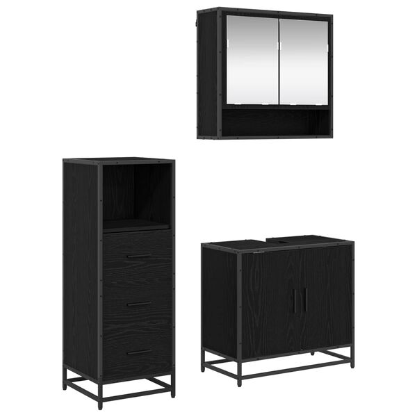 vidaXL Set de mobilier pentru baie 3 pcs Stejar Negru Lemn compozit