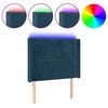 vidaXL Tăblie de pat cu LED, albastru &icirc;nchis, 103x16x118/128cm catifea
