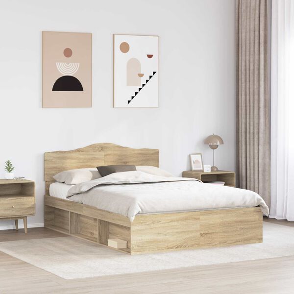 vidaXL Cadru de pat cu headboard Sonoma 160 x 200 cm Lemn de pin masiv