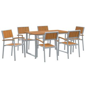 vidaXL Set de masă pentru grădină 7 buc. Gri Lemn Solid de Acacia